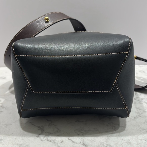 AALLYN Leather Jordan Bucket Bag Black Gold Purse - Picture 4 of 9